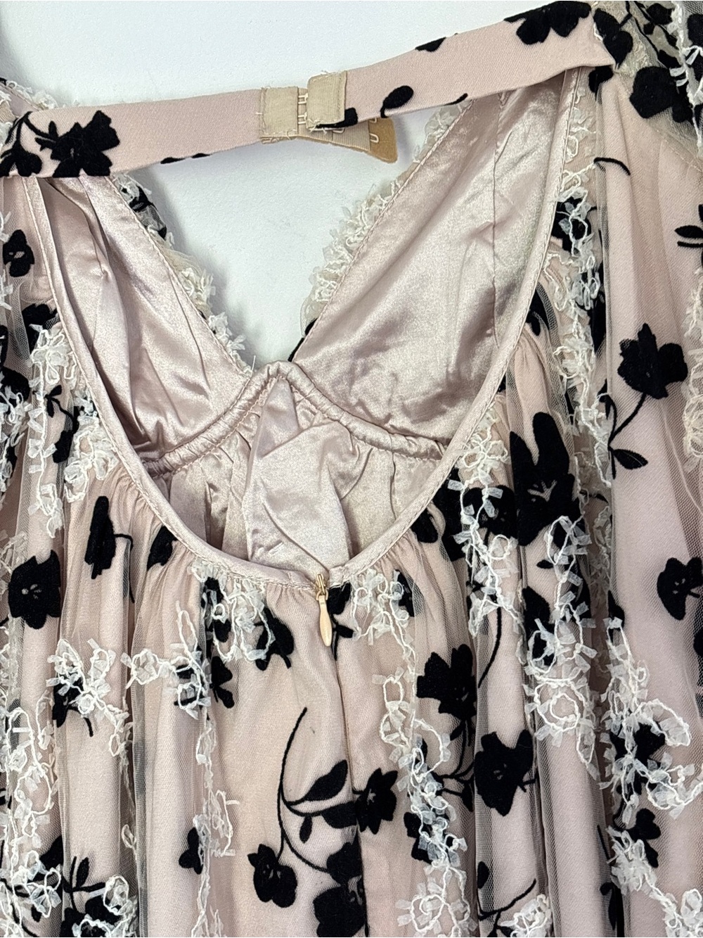 Storia Floral Crushed Velvet Mesh Lined Babydoll Mini Dress Size Small NEW *b8 - Picture 11 of 12